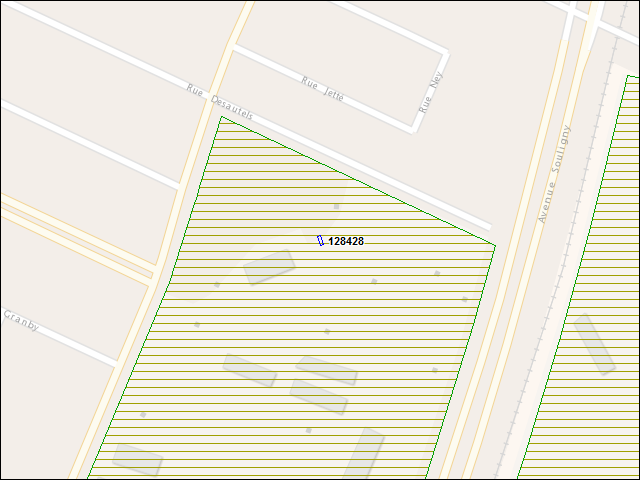Une carte de la zone qui entoure immédiatement le bâtiment numéro 128428