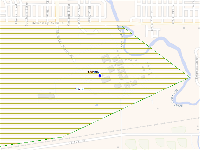 Une carte de la zone qui entoure immédiatement le bâtiment numéro 138196