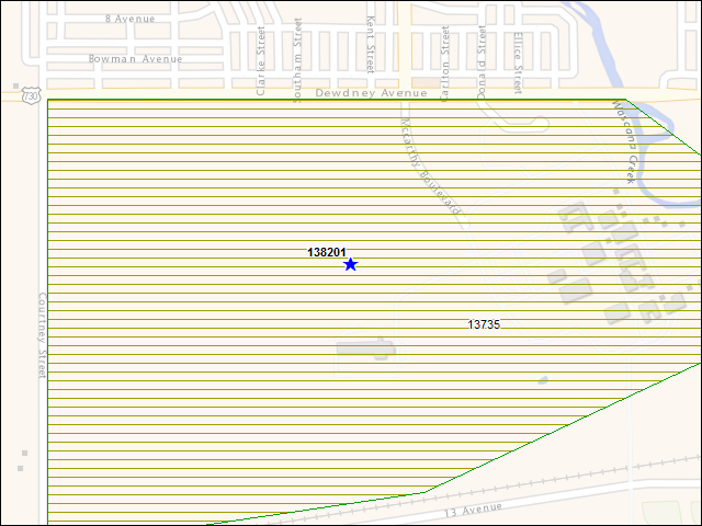 Une carte de la zone qui entoure immédiatement le bâtiment numéro 138201