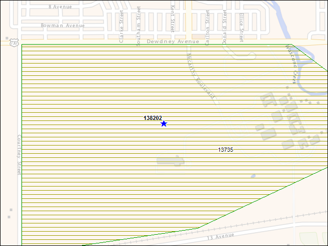 Une carte de la zone qui entoure immédiatement le bâtiment numéro 138202
