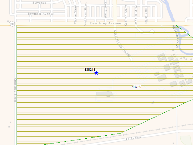 Une carte de la zone qui entoure immédiatement le bâtiment numéro 138211