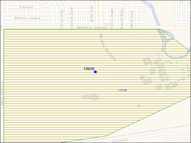 Une carte de la zone qui entoure immédiatement le bâtiment numéro 138220
