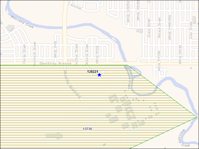 Une carte de la zone qui entoure immédiatement le bâtiment numéro 138221