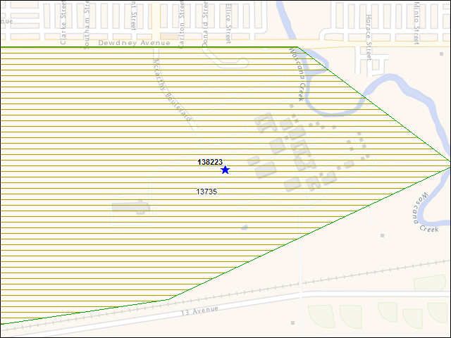 Une carte de la zone qui entoure immédiatement le bâtiment numéro 138223