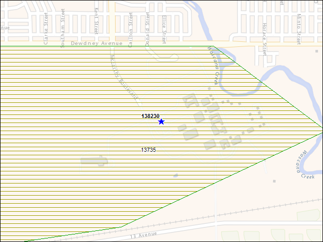 Une carte de la zone qui entoure immédiatement le bâtiment numéro 138230