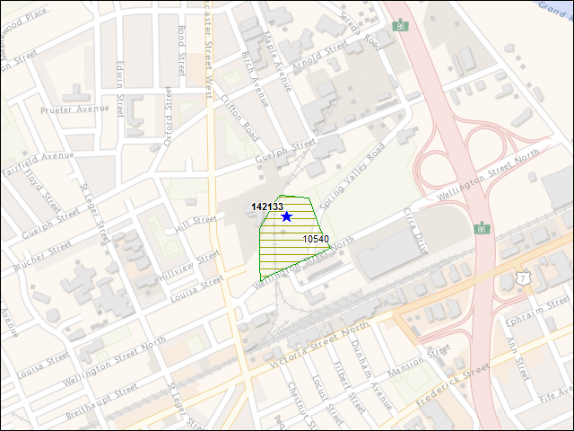 Une carte de la zone qui entoure immédiatement le bâtiment numéro 142133