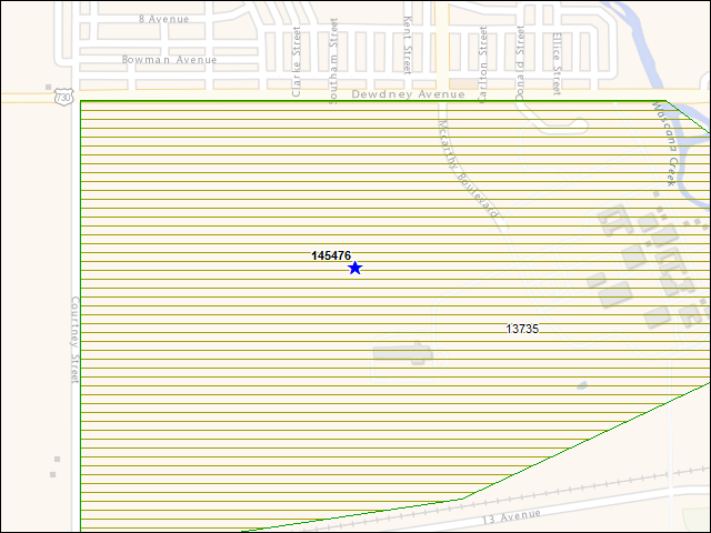 Une carte de la zone qui entoure immédiatement le bâtiment numéro 145476