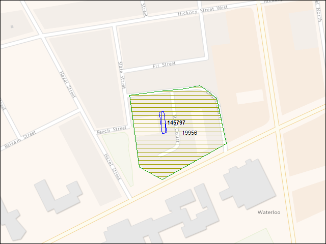 Une carte de la zone qui entoure immédiatement le bâtiment numéro 145797