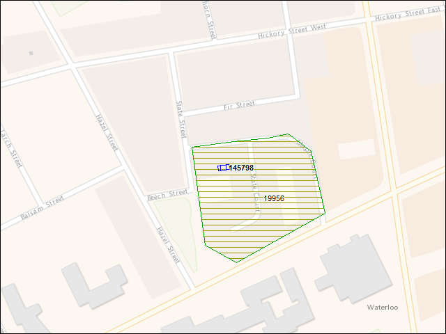 Une carte de la zone qui entoure immédiatement le bâtiment numéro 145798