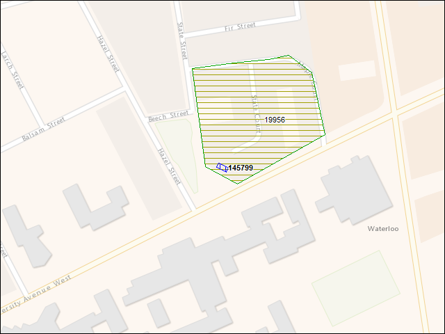 Une carte de la zone qui entoure immédiatement le bâtiment numéro 145799
