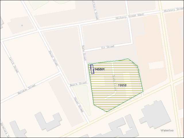Une carte de la zone qui entoure immédiatement le bâtiment numéro 145801
