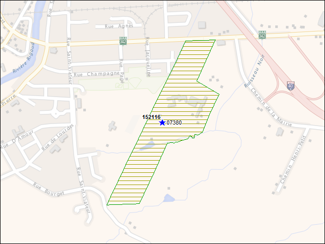A map of the area immediately surrounding building number 152116