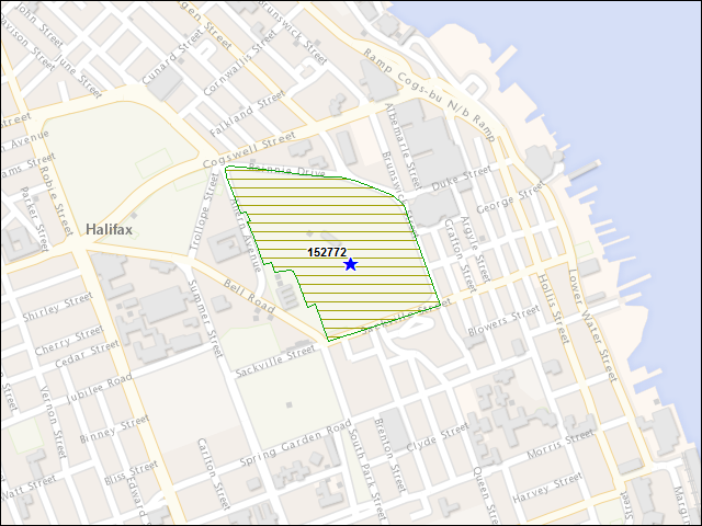 Une carte de la zone qui entoure immédiatement le bâtiment numéro 152772