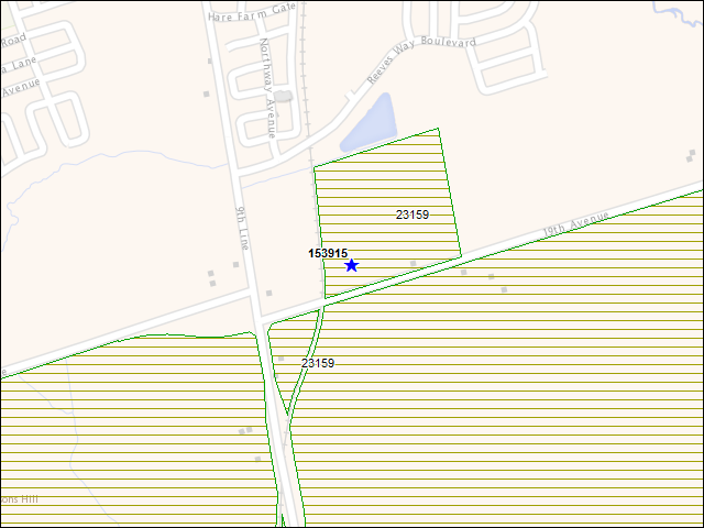 A map of the area immediately surrounding building number 153915
